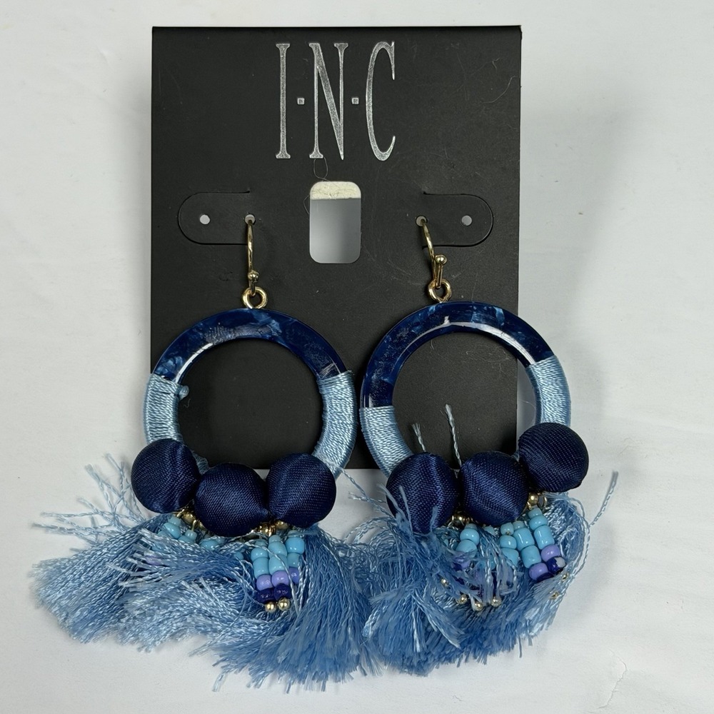 INC Blue Tassel Hoop‎ Earrings